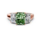 Rose gold Three-Stone Fancy Green Radiant Cut Cut Solitaire Ring with Classic Prong Setting