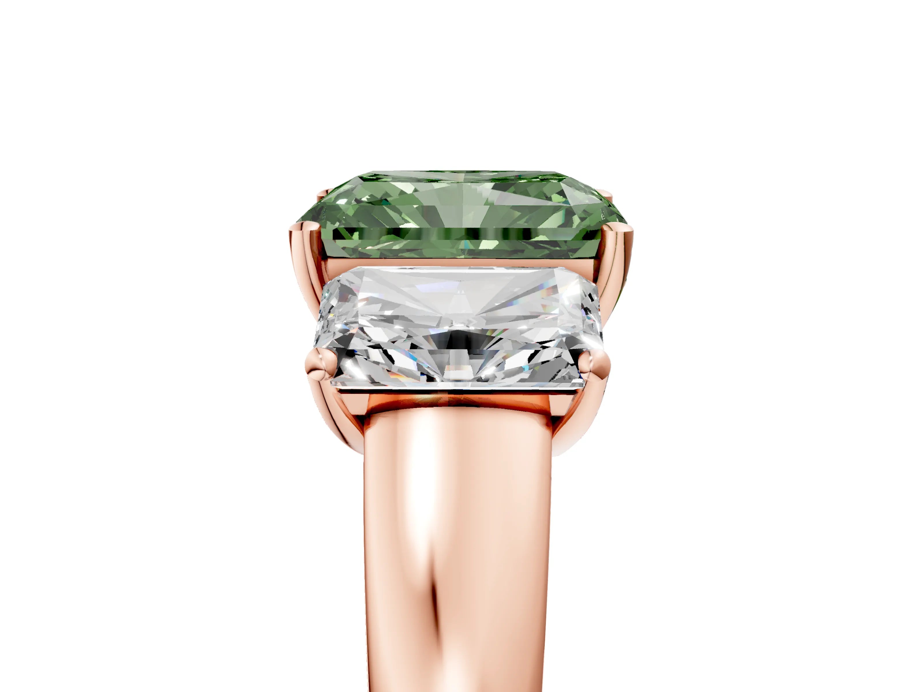 Rose gold Three-Stone Fancy Green Radiant Cut Cut Solitaire Ring with Classic Prong Setting_5