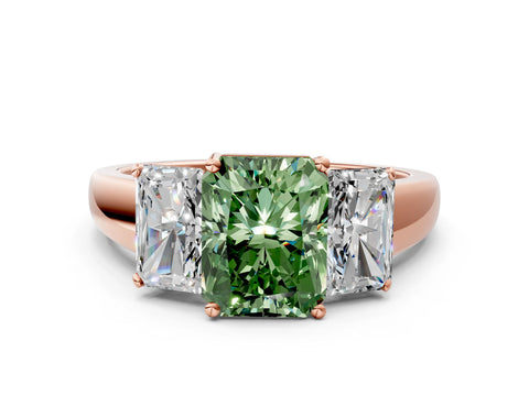 Rose gold Three-Stone Fancy Green Radiant Cut Cut Solitaire Ring with Classic Prong Setting