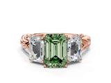 Rose gold Three-Stone Fancy Green Radiant Cut Diamond Braided Band Ring with Four-Prong Setting_105