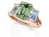 Rose gold Three-Stone Fancy Green Radiant Cut Diamond Braided Band Ring with Four-Prong Setting_106