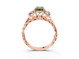 Rose gold Three-Stone Fancy Green Radiant Cut Diamond Braided Band Ring with Four-Prong Setting_108