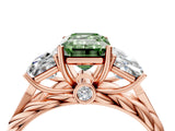 Rose gold Three-Stone Fancy Green Radiant Cut Diamond Braided Band Ring with Four-Prong Setting_109