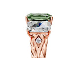 Rose gold Three-Stone Fancy Green Radiant Cut Diamond Braided Band Ring with Four-Prong Setting_110