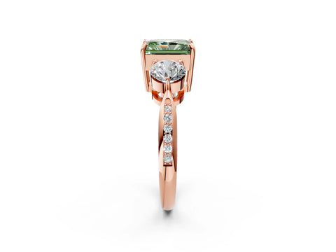 Rose gold Three-Stone Fancy Green Radiant Cut Diamond Channel Set Engagement Ring with Prong Setting_14