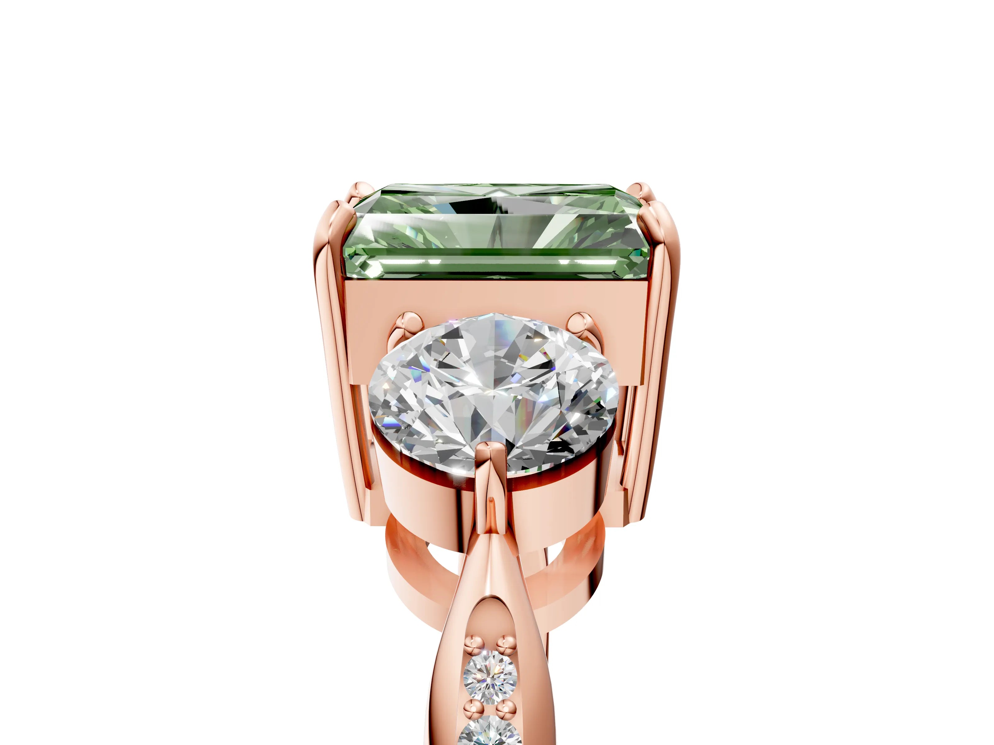 Rose gold Three-Stone Fancy Green Radiant Cut Diamond Channel Set Engagement Ring with Prong Setting_17