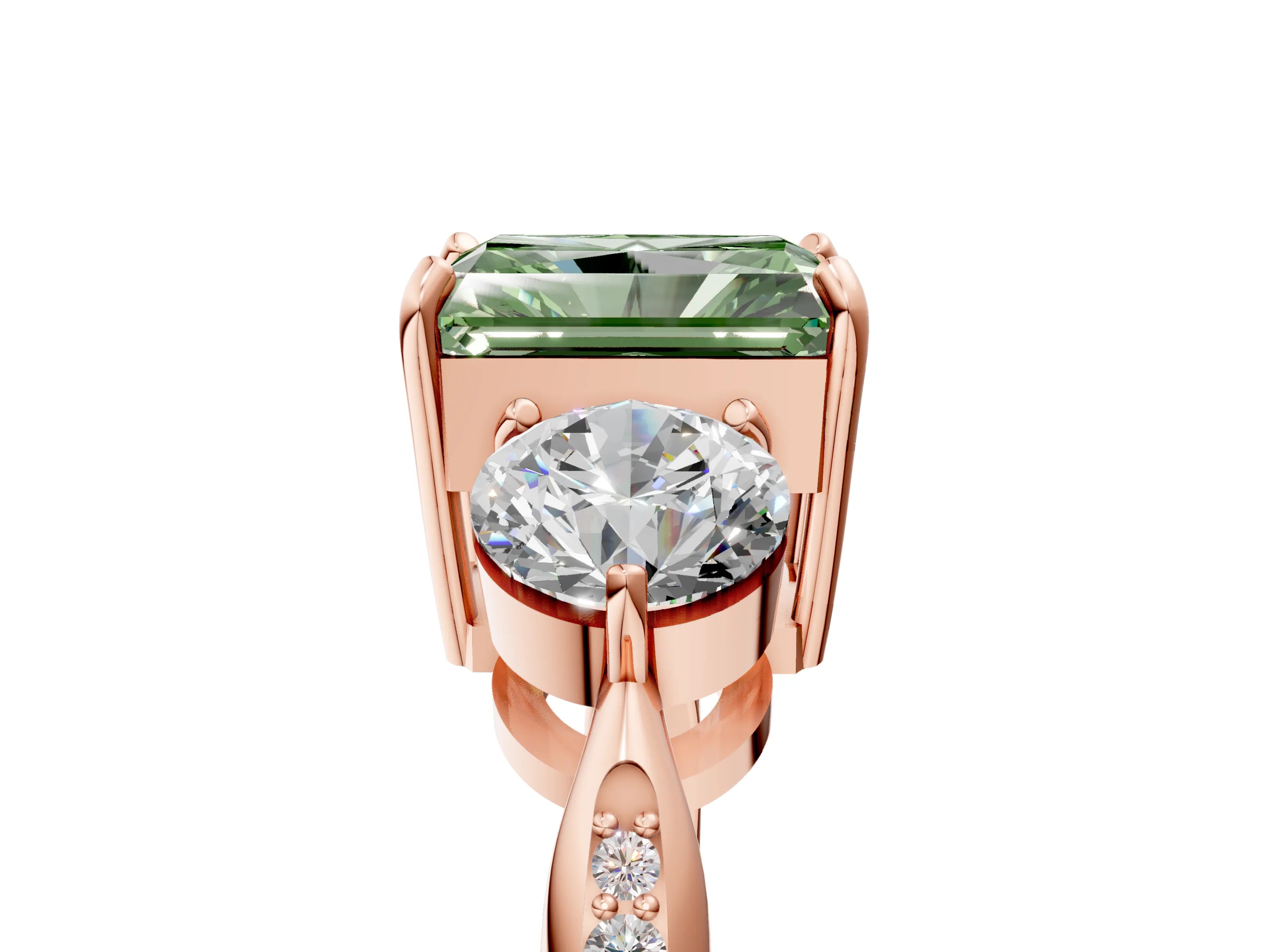 Rose gold Three-Stone Fancy Green Radiant Cut Diamond Channel Set Engagement Ring with Prong Setting_5