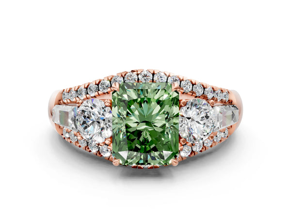 Rose Gold Radiant Cut Five Stone Baguette Engagement Ring Setting for Fancy Green Center