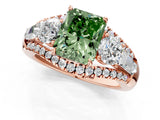 Rose gold Three-Stone Fancy Green Radiant Cut Diamond Engagement Ring with Pave Band and Prong Setting_1