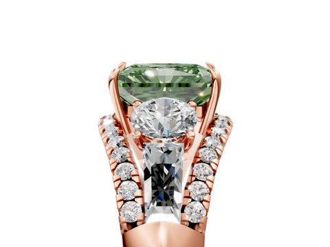 Rose gold Three-Stone Fancy Green Radiant Cut Diamond Engagement Ring with Pave Band and Prong Setting_5
