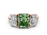 Rose gold Three-Stone Fancy Green Radiant Cut Diamond Engagement Ring with Prong Setting_3