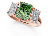 Rose gold Three-Stone Fancy Green Radiant Cut Diamond Engagement Ring with Prong Setting_4