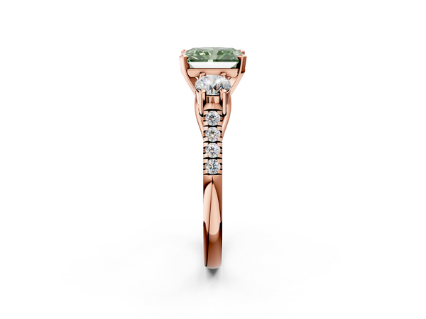 Rose gold Three-Stone Fancy Green Radiant Cut Diamond Pavé Band with Four-Prong Setting