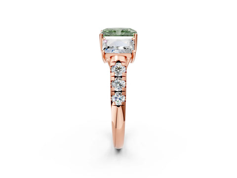 Rose gold Three-Stone Fancy Green Radiant Cut Diamond Pavé Band with Prong Setting_2