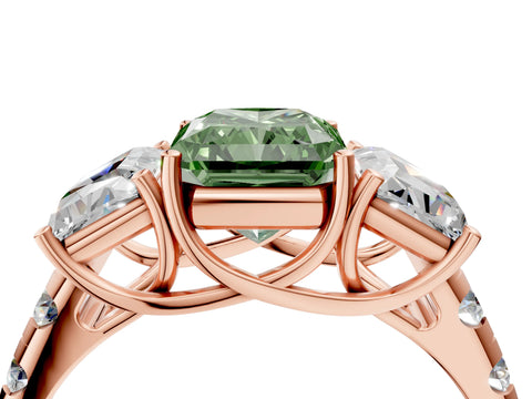 Rose gold Three-Stone Fancy Green Radiant Cut Diamond Pavé Band with Prong Setting_4