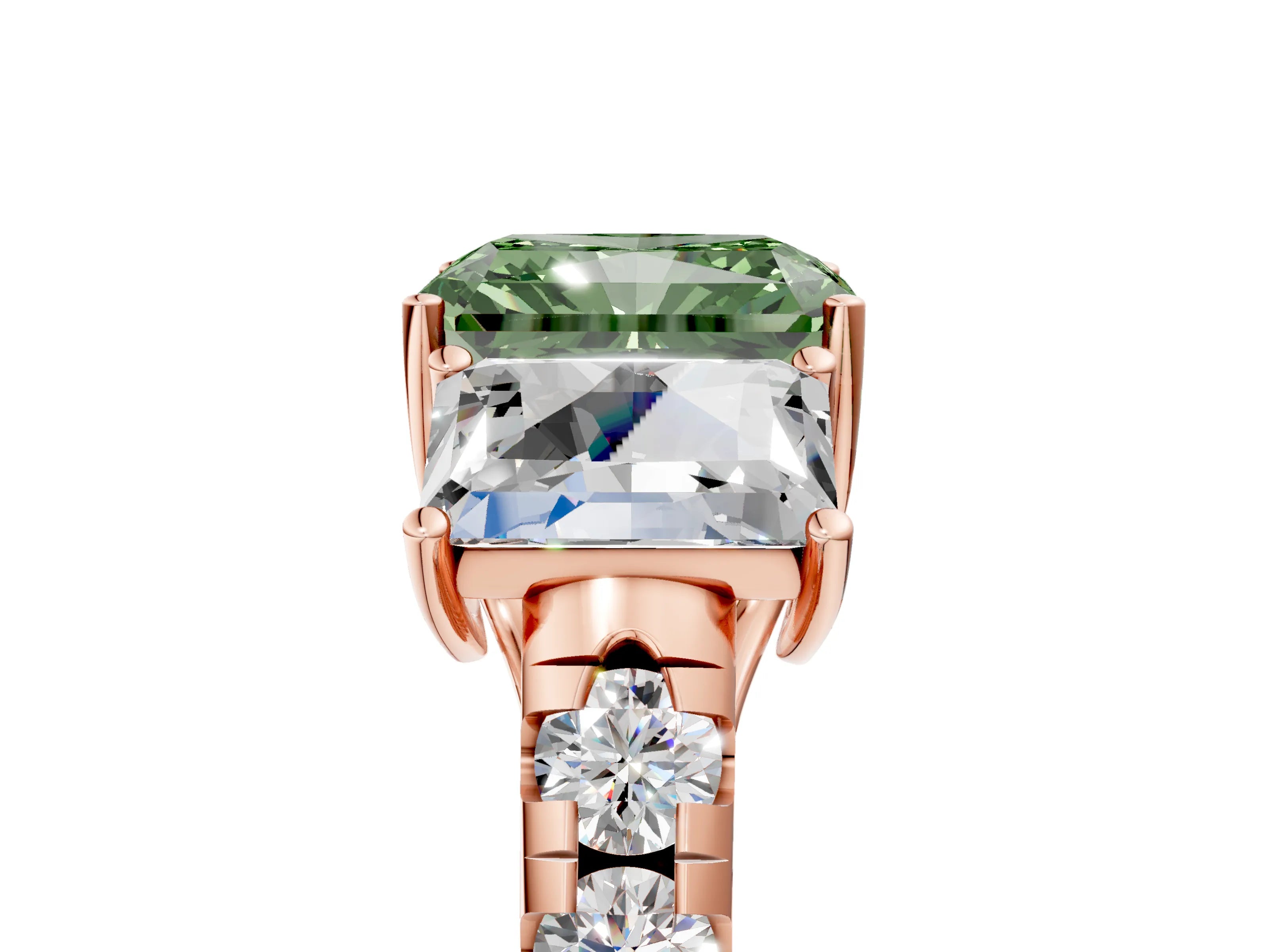 Rose gold Three-Stone Fancy Green Radiant Cut Diamond Pavé Band with Prong Setting_5