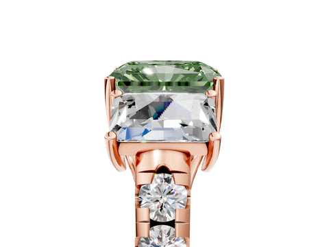 Rose gold Three-Stone Fancy Green Radiant Cut Diamond Pavé Band with Prong Setting_5