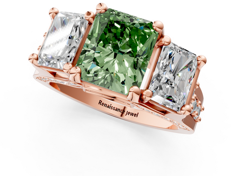 Rose gold Three-Stone Fancy Green Radiant  Cut Diamond Ring with Channel-Set Band and Four-Prong Setting_33