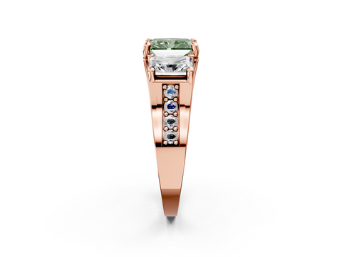 Rose gold Three-Stone Fancy Green Radiant  Cut Diamond Ring with Channel-Set Band and Four-Prong Setting_34