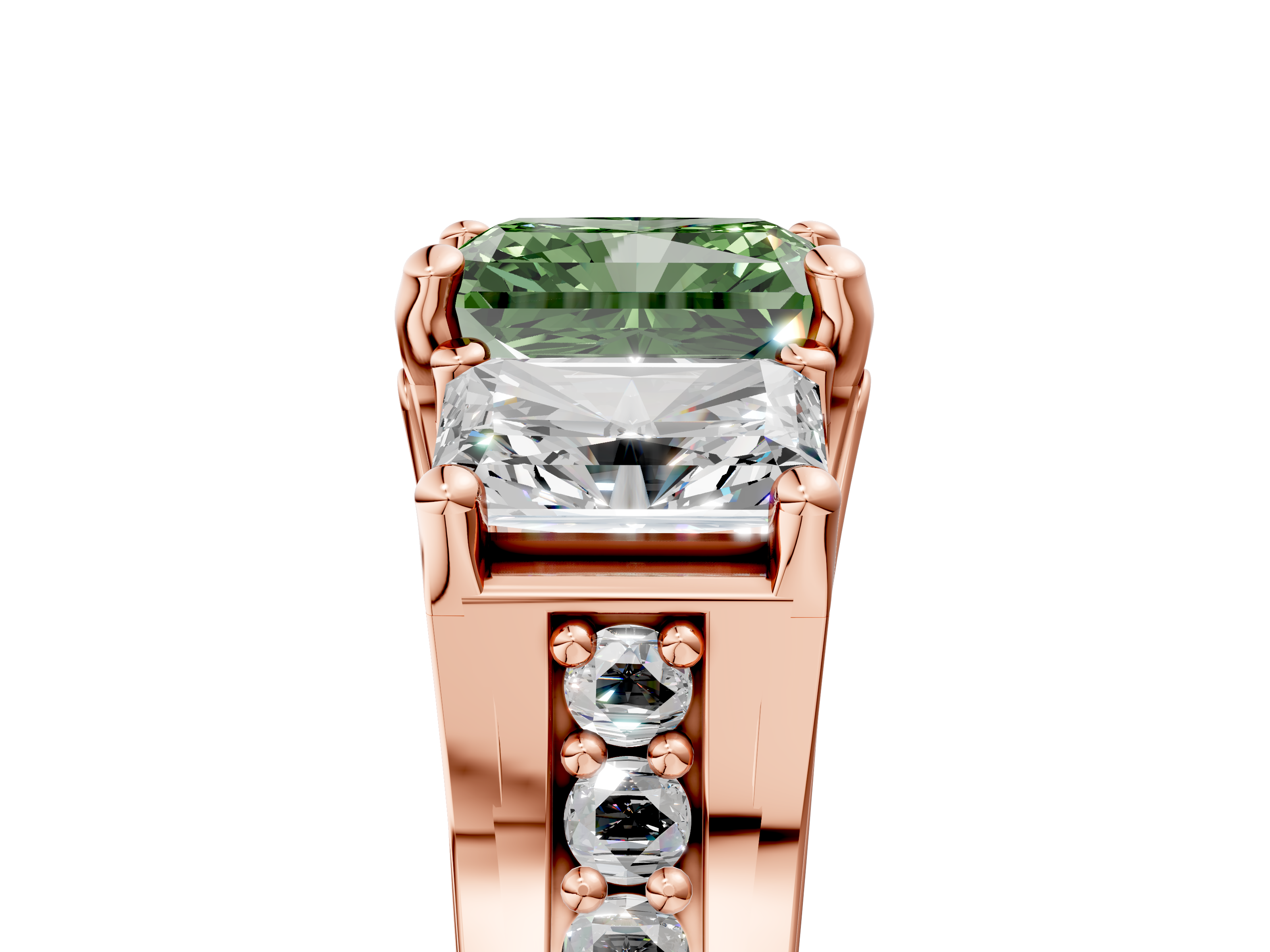 Rose gold Three-Stone Fancy Green Radiant  Cut Diamond Ring with Channel-Set Band and Four-Prong Setting_37
