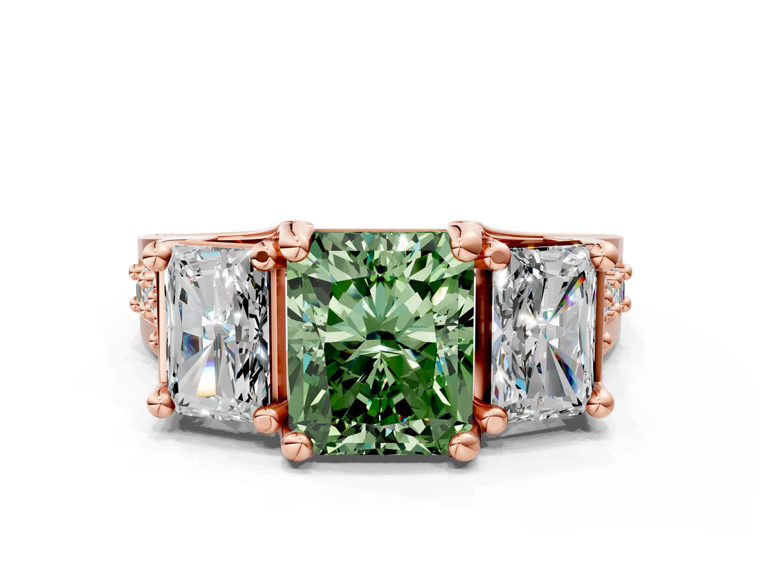 Rose gold Three-Stone Fancy Green Radiant  Cut Diamond Ring with Channel-Set Band and Four-Prong Setting_65
