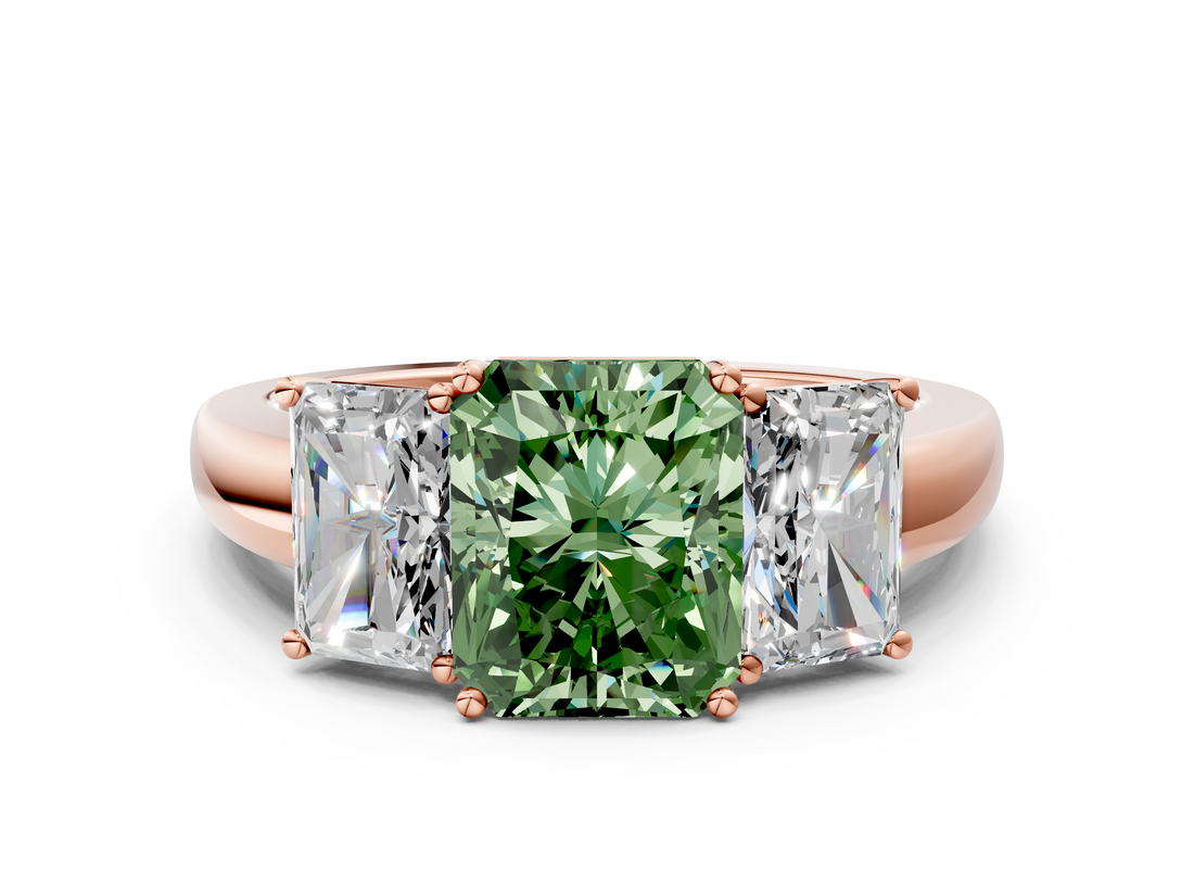 Rose gold Three-Stone Fancy Green Radiant  Cut Diamond Ring with Channel-Set Band and Four-Prong Setting_66