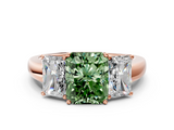 Rose gold Three-Stone Fancy Green Radiant  Cut Diamond Ring with Channel-Set Band and Four-Prong Setting_66