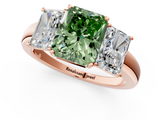 Rose gold Three-Stone Fancy Green Radiant  Cut Diamond Ring with Channel-Set Band and Four-Prong Setting_67