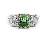 Rose gold Three-Stone Fancy Green Radiant Cut Diamond Ring with Pavé Band and Prong Setting_36