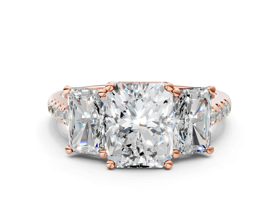 Rose gold Three-Stone Fancy Green Radiant Cut Diamond Ring with Pavé Band and Prong Setting_42