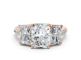 Rose gold Three-Stone Fancy Green Radiant Cut Diamond Ring with Pavé Band and Prong Setting_42
