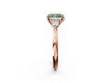 Rose gold Three-Stone Fancy Green Radiant  Cut Diamond Ring with Pear Side Stones in Four-Prong Setting_111