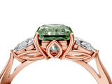 Rose gold Three-Stone Fancy Green Radiant  Cut Diamond Ring with Pear Side Stones in Four-Prong Setting_113