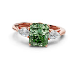 Rose gold Three-Stone Fancy Green Radiant Cut Diamond Ring with Pear  Side Stones in Four-Prong Setting_12