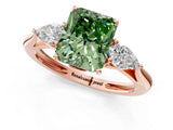 Rose gold Three-Stone Fancy Green Radiant Cut Diamond Ring with Pear  Side Stones in Four-Prong Setting_13