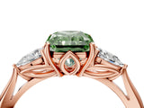 Rose gold Three-Stone Fancy Green Radiant Cut Diamond Ring with Pear  Side Stones in Four-Prong Setting_16