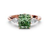 Rose gold Three-Stone Fancy Green Radiant Cut Diamond Ring with Pear  Side Stones in Four-Prong Setting_48