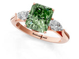 Rose gold Three-Stone Fancy Green Radiant Cut Diamond Ring with Pear  Side Stones in Four-Prong Setting_49