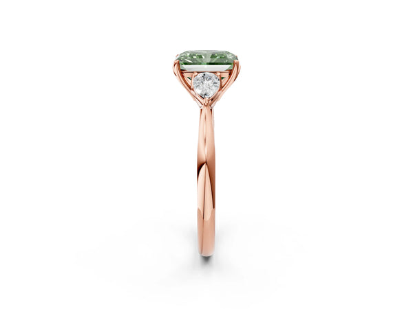 Rose Gold Radiant Cut Engagement Ring Setting for Fancy Green Center with Pear Side Stones