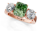Rose gold Three-Stone Fancy Green Radiant Cut Diamond Ring with Round Side Stones, Classic Band, and Four-Prong Setting_1