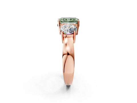 Rose gold Three-Stone Fancy Green Radiant Cut Diamond Ring with Round Side Stones, Classic Band, and Four-Prong Setting_2