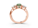 Rose gold Three-Stone Fancy Green Radiant Cut Diamond Ring with Round Side Stones, Classic Band, and Four-Prong Setting_3