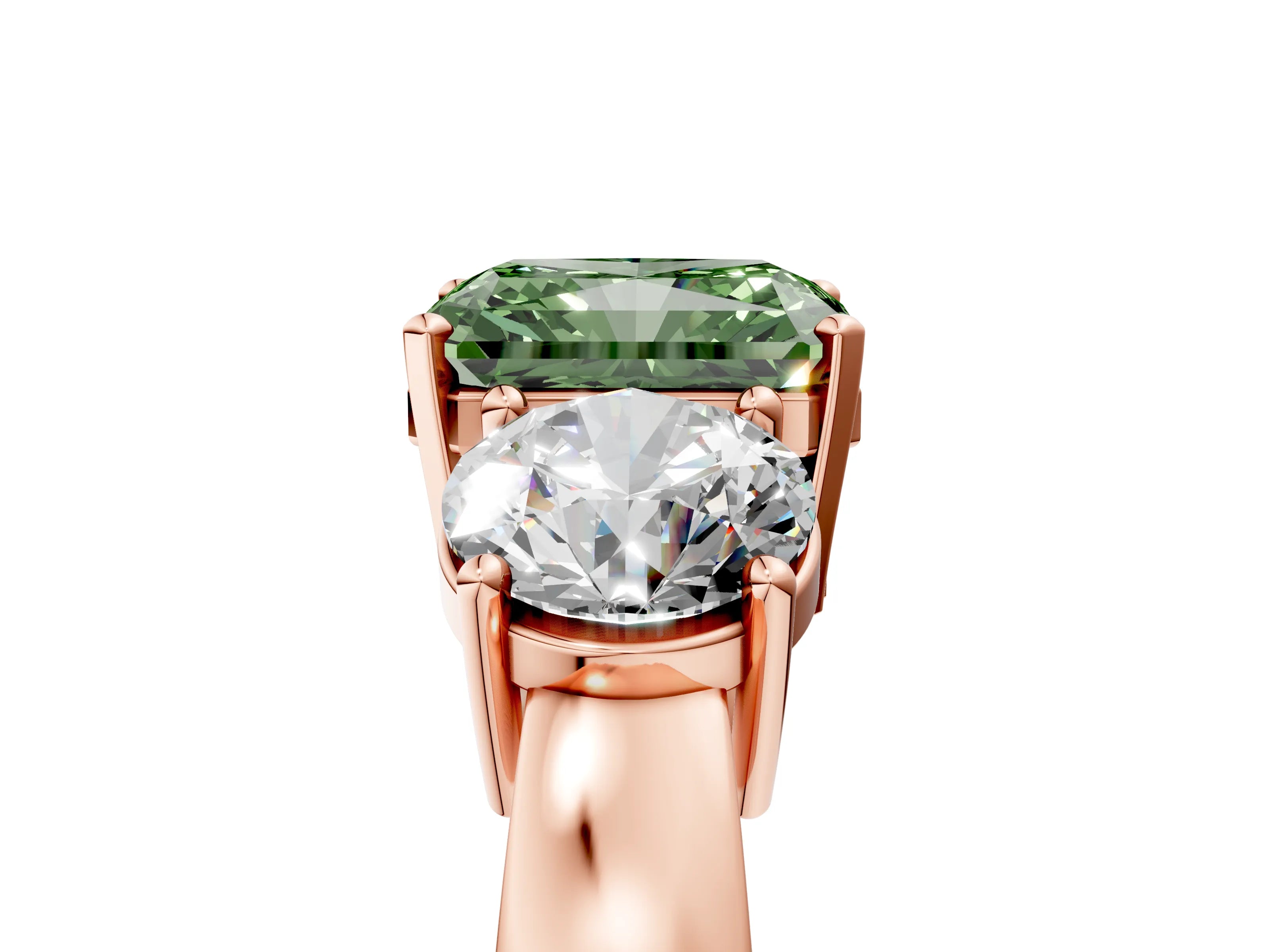 Rose gold Three-Stone Fancy Green Radiant Cut Diamond Ring with Round Side Stones, Classic Band, and Four-Prong Setting_5