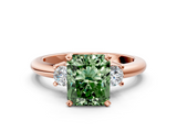 Rose gold Three-Stone Fancy Green Radiant  Cut Diamond Solitaire with Prong Setting and Classic Band_28