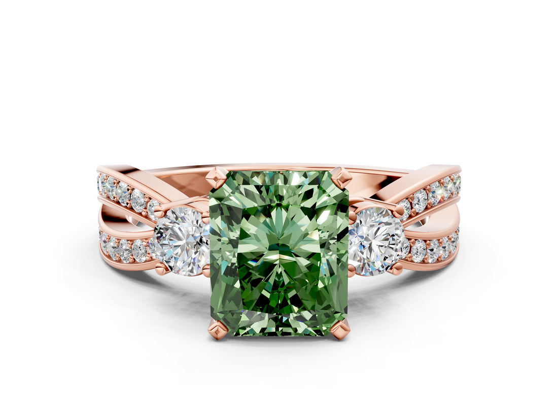 Rose gold Three-Stone Fancy Green Radiant  Cut Diamond Twist Band with Prong Setting_37