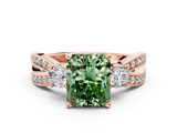 Rose gold Three-Stone Fancy Green Radiant  Cut Diamond Twist Band with Prong Setting_37