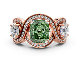 Rose gold Three-Stone Fancy Green Radiant Cut Diamond Wave Pave Band with Prong Setting_30