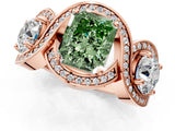 Rose gold Three-Stone Fancy Green Radiant Cut Diamond Wave Pave Band with Prong Setting_31