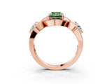 Rose gold Three-Stone Fancy Green Radiant Cut Diamond Wave Pave Band with Prong Setting_33