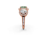 Rose gold Three-Stone Fancy Green Radiant Cut Halo Diamond Milgrain Band with Four-Prong Setting_2